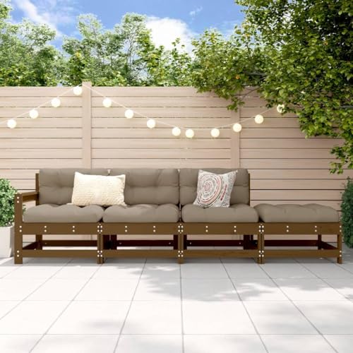 4-tlg. Garten-Lounge-Set Honigbraun Massivholz Kiefer, Outdoor Sofa Set mit Latten-Design für Terrasse Balkon Garten, Robustes Kiefernholz, Bequeme Rückenlehne, Modulares Design, 110 kg Tragkraft von WDGJJFECNMUEHI
