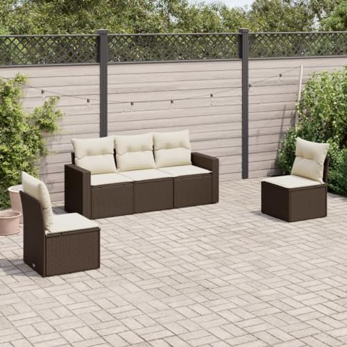 5-Piece Garden Sofa Set with Cushions Brown PE Rattan Outdoor Furniture for Patio Terrace, Modular Waterproof Storage Sectional Sofa with Removable Washable Covers, UV Resistant Durable Lounge Set von WDGJJFECNMUEHI