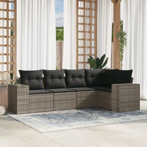 5-Piece Garden Sofa Set with Cushions Gray PE Rattan Outdoor Furniture for Patio Terrace, Modular Corner Lounge Set Weather-Resistant Durable Poly Rattan Sectional Sofa with Removable Washable Covers von WDGJJFECNMUEHI