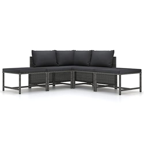 5-Piece Garden Sofa Set with Cushions Gray PE Rattan Outdoor Lounge Furniture, Weatherproof Patio Conversation Set for Balcony Terrace, Modular Sectional Sofa with Powder-Coated Steel Frame von WDGJJFECNMUEHI