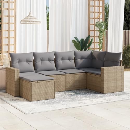 6-Piece Garden Sofa Set with Cushions Beige PE Rattan Outdoor Furniture for Patio Terrace, Modular Lounge Set with Storage Waterproof Bag, UV-Resistant Weatherproof Rattan Sectional Sofa von WDGJJFECNMUEHI