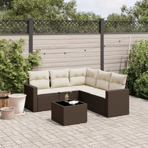 6-Piece Garden Sofa Set with Cushions Brown PE Rattan Outdoor Furniture for Patio Terrace, Modular Design with Storage Space & Glass Table, Weather-Resistant Lounge Set for Backyard Balcony 6-Piece Garden Sofa Set with Cushions Brown PE Rattan Outdoor Furniture for Patio Terrace, Modular Design with Storage Space & Glass Table, Weather-Resistant Lounge Set for Backyard Balcony von WDGJJFECNMUEHI