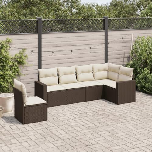 6-Piece Garden Sofa Set with Cushions Brown PE Rattan Outdoor Furniture for Patio Terrace, Modular Sectional Sofa Group with Storage Waterproof Bag, UV Resistant Weatherproof Lounge Set von WDGJJFECNMUEHI