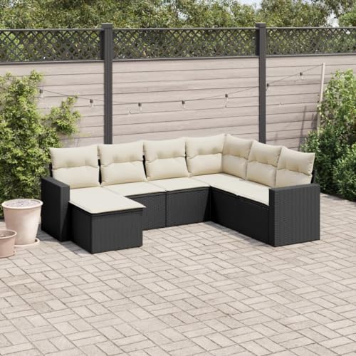 7-Piece Garden Sofa Set with Cushions Black PE Rattan Outdoor Furniture for Patio Terrace, Modular Sectional Sofa Group with Storage Waterproof Bag, UV Resistant Weatherproof Poly Rattan Lounge Set von WDGJJFECNMUEHI