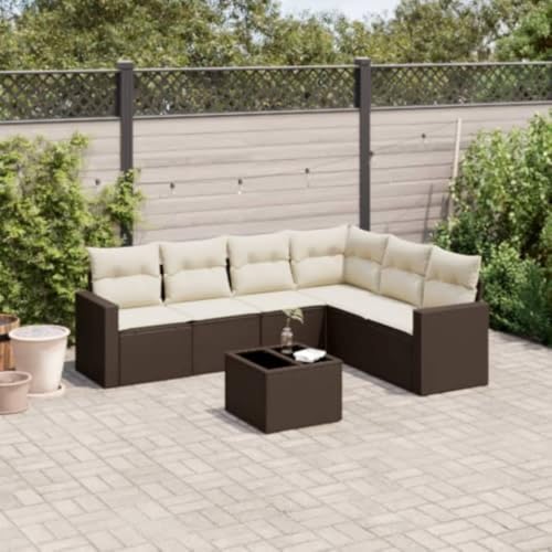7-Piece Garden Sofa Set with Cushions Brown PE Rattan Outdoor Furniture for Patio Terrace, Modular Sectional Sofa Group with Storage Waterproof Bag & Glass Table, Weather-Resistant UV-Protected 7-Piece Garden Sofa Set with Cushions Brown PE Rattan Outdoor Furniture for Patio Terrace, Modular Sectional Sofa Group with Storage Waterproof Bag & Glass Table, Weather-Resistant UV-Protected von WDGJJFECNMUEHI