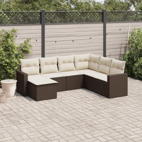 7-Piece Garden Sofa Set with Cushions Brown PE Rattan Outdoor Furniture for Patio Terrace Backyard, Modular Sectional Seating Group with Storage Waterproof Bag, UV Resistant Durable Weatherproof 7-Piece Garden Sofa Set with Cushions Brown PE Rattan Outdoor Furniture for Patio Terrace Backyard, Modular Sectional Seating Group with Storage Waterproof Bag, UV Resistant Durable Weatherproof von WDGJJFECNMUEHI