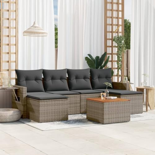 7-Piece Outdoor Patio Furniture Set with Cushions Gray PE Rattan, Modular Garden Sofa Set for Terrace Backyard, Weather-Resistant Wicker Sectional with Coffee Table & Comfortable Lounge Seating von WDGJJFECNMUEHI