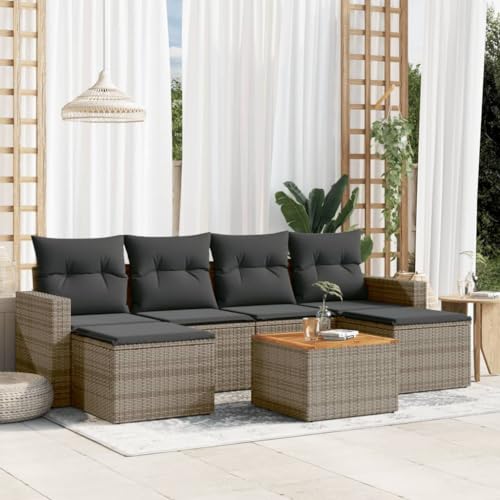 7-Piece Outdoor Patio Furniture Set with Cushions Gray PE Rattan Garden Sofa Set for Terrace Backyard, Modular Sectional Wicker Seating Group with Coffee Table, Weather-Resistant & Washable Covers von WDGJJFECNMUEHI