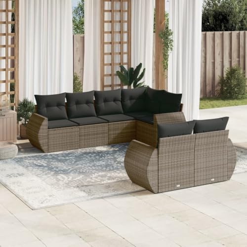 7-tlg. Garten-Sofagarnitur Grau PE-Rattan mit Kissen, Outdoor Sofa Set für Terrasse Garten Balkon, Wetterfestes Polyrattan mit Waschbaren Bezügen, Modulares Eckcouchtisch Set inkl. 7 Sitzkissen 7-tlg. Garten-Sofagarnitur Grau PE-Rattan mit Kissen, Outdoor Sofa Set für Terrasse Garten Balkon, Wetterfestes Polyrattan mit Waschbaren Bezügen, Modulares Eckcouchtisch Set inkl. 7 Sitzkissen von WDGJJFECNMUEHI