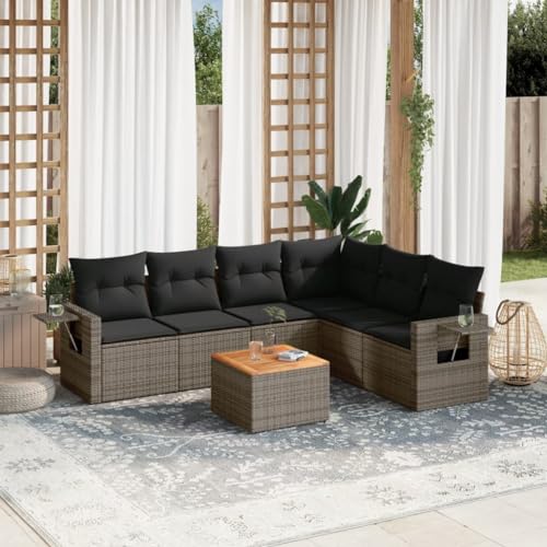 7-tlg. Garten-Sofagarnitur Grau Poly Rattan mit Kissen, Outdoor Sofa Set mit Beistelltisch, Wetterbeständige PE-Rattan Möbel für Terrasse Garten Balkon, Modulares Design, Abnehmbare Bezüge 7-tlg. Garten-Sofagarnitur Grau Poly Rattan mit Kissen, Outdoor Sofa Set mit Beistelltisch, Wetterbeständige PE-Rattan Möbel für Terrasse Garten Balkon, Modulares Design, Abnehmbare Bezüge von WDGJJFECNMUEHI