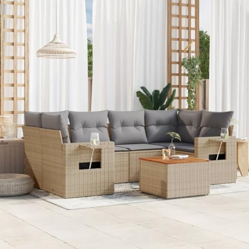 7-tlg. Garten-Sofagarnitur mit Kissen Beige Poly Rattan, Outdoor Lounge Set mit PE-Rattan, Modulares Gartensofa mit Klapptischen, UV-beständig & Wetterfest für Terrasse, Garten, Innenhof 7-tlg. Garten-Sofagarnitur mit Kissen Beige Poly Rattan, Outdoor Lounge Set mit PE-Rattan, Modulares Gartensofa mit Klapptischen, UV-beständig & Wetterfest für Terrasse, Garten, Innenhof von WDGJJFECNMUEHI