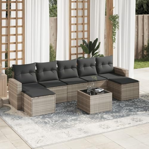8-Piece Garden Sofa Set with Cushions Light Gray PE Rattan Outdoor Furniture for Patio Terrace, Modular Design with Storage Space & Glass Table, Weather-Resistant Lounge Set for Garden Balcony von WDGJJFECNMUEHI