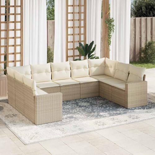 9-Piece Garden Sofa Set with Cushions Beige PE Rattan Outdoor Furniture for Patio Terrace, Modular Sectional Sofa Group with Storage Waterproof Bag, UV Resistant Weatherproof Poly Rattan Lounge Set von WDGJJFECNMUEHI