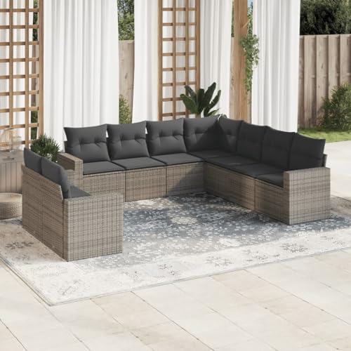 9-Piece Outdoor Garden Sofa Set with Cushions Gray PE Rattan, Modular Patio Furniture for Terrace Backyard, Weather-Resistant Sectional Sofa with Storage & Washable Covers, Comfortable Lounge Set von WDGJJFECNMUEHI