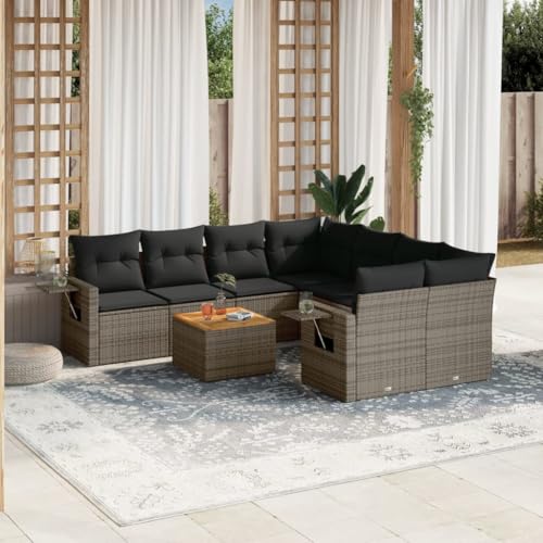 9-Piece Outdoor Patio Sofa Set with Cushions Gray PE Rattan Furniture for Garden Terrace Balcony, Modular Sectional Wicker Conversation Set with Coffee Table, Weather Resistant & UV Protected 9-Piece Outdoor Patio Sofa Set with Cushions Gray PE Rattan Furniture for Garden Terrace Balcony, Modular Sectional Wicker Conversation Set with Coffee Table, Weather Resistant & UV Protected von WDGJJFECNMUEHI