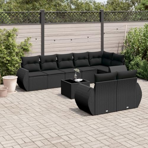 9-TLG. Garten-Sofagarnitur mit Kissen Schwarz PE-Rattan Outdoor Lounge Set mit Glas Tisch, Wetterfestes Eck Sofa Set für Terrasse Garten Balkon, Modulares Design mit Abnehmbaren Bezügen 9-TLG. Garten-Sofagarnitur mit Kissen Schwarz PE-Rattan Outdoor Lounge Set mit Glas Tisch, Wetterfestes Eck Sofa Set für Terrasse Garten Balkon, Modulares Design mit Abnehmbaren Bezügen von WDGJJFECNMUEHI