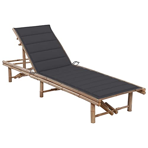 Bamboo Sun Lounger with Cushion, Adjustable Garden Recliner Chair for Outdoor Relaxation, Patio Poolside Sunbathing, 3-Position Backrest, Durable & Easy to Clean, Comfortable Pad (Anthracite) von WDGJJFECNMUEHI