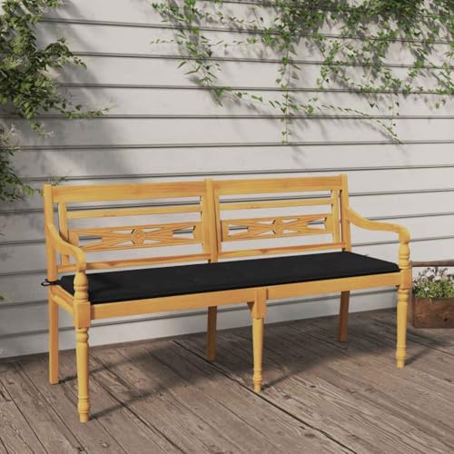 Batavia Outdoor Bench with Black Cushion 150 cm Solid Teak Wood Garden Furniture for Patio Terrace Comfortable Seating with Backrest and Armrests Weather Resistant von WDGJJFECNMUEHI