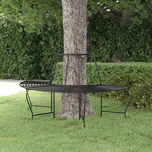 Baumbank Halbrund Ø159 cm Schwarz Stahl Gartenbank Outdoor Sitzbank Rundbank Metall Bank Baum Bank für Garten Terrasse Hof Wetterfest Langlebig Elegant von WDGJJFECNMUEHI