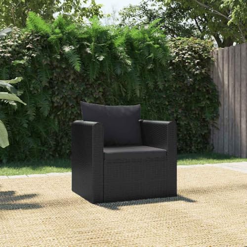 Black Poly Rattan Lounge Chair with Cushions, Outdoor 1-Seater Sofa for Patio Garden Pool, Durable PE Wicker & Powder-Coated Steel Frame, Adjustable Leveling Weather-Resistant Comfortable Seating von WDGJJFECNMUEHI