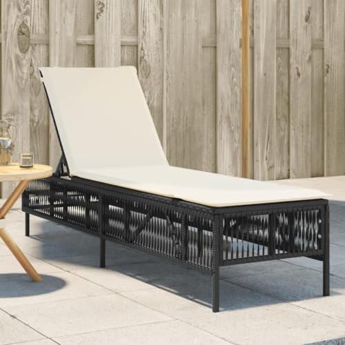 Black Poly Rattan Sun Lounger with Cushion - Adjustable 5-Position Reclining Backrest, Weather-Resistant PE Wicker Powder-Coated Steel Frame for Patio, Garden, Poolside - Removable Washable Cover von WDGJJFECNMUEHI
