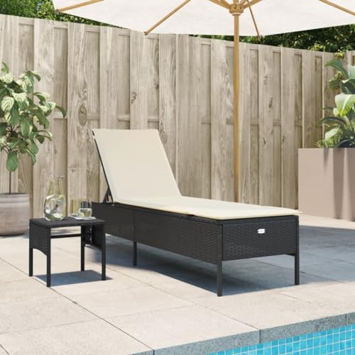 Black Poly Rattan Sun Lounger with Side Table & Cushion Adjustable 5-Position Recliner, Weather-Resistant PE Wicker Powder-Coated Steel Frame for Patio, Garden, Poolside - Supports 110 kg Black Poly Rattan Sun Lounger with Side Table & Cushion Adjustable 5-Position Recliner, Weather-Resistant PE Wicker Powder-Coated Steel Frame for Patio, Garden, Poolside - Supports 110 kg von WDGJJFECNMUEHI