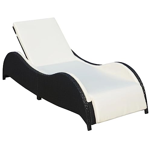 Black Rattan Sun Lounger with Cushion - Adjustable Reclining Garden Lounge Chair, Waterproof PE Wicker & Powder-Coated Steel Frame, Cream White Thick Removable Pad for Poolside, Outdoor Relaxing Black Rattan Sun Lounger with Cushion - Adjustable Reclining Garden Lounge Chair, Waterproof PE Wicker & Powder-Coated Steel Frame, Cream White Thick Removable Pad for Poolside, Outdoor Relaxing von WDGJJFECNMUEHI
