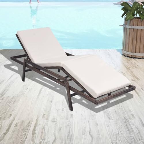 Brown Poly Rattan Sun Lounger with Cushion, Adjustable Backrest & Footrest, Waterproof PE Wicker Powder-Coated Steel Frame, Outdoor Garden Terrace Patio Poolside Relaxation, Easy Assembly & Cleaning Brown Poly Rattan Sun Lounger with Cushion, Adjustable Backrest & Footrest, Waterproof PE Wicker Powder-Coated Steel Frame, Outdoor Garden Terrace Patio Poolside Relaxation, Easy Assembly & Cleaning von WDGJJFECNMUEHI