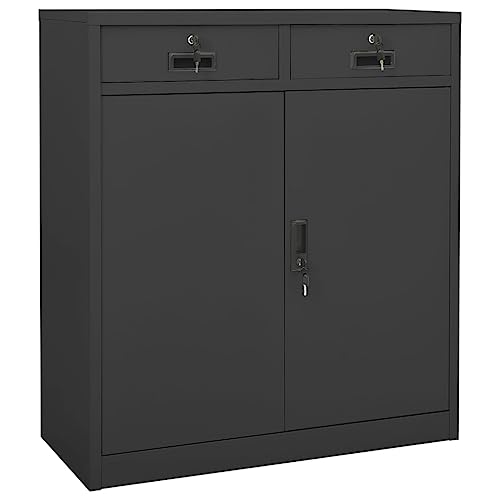 Büroschrank Anthrazit 90x40x102 cm Stahl Aktenschrank mit 2 Schubladen und 2 Regalen für Büro Archiv Lagerung Stahlschrank Dokumentenschrank von WDGJJFECNMUEHI