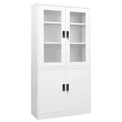 Büroschrank Weiß 90x40x180 cm Stahl Aktenschrank mit 3 Einlegeböden gehärtetem Glas Sicherheitsschlösser für Büro Archiv Dokumentenaufbewahrung von WDGJJFECNMUEHI