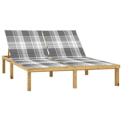 Double Sun Lounger with Cushions, Adjustable Backrest, Weather-Resistant Treated Pine Wood, Outdoor Garden Patio Poolside Furniture for 2 Persons, Gray Checkered Pattern, Easy Assembly & Cleaning Double Sun Lounger with Cushions, Adjustable Backrest, Weather-Resistant Treated Pine Wood, Outdoor Garden Patio Poolside Furniture for 2 Persons, Gray Checkered Pattern, Easy Assembly & Cleaning von WDGJJFECNMUEHI