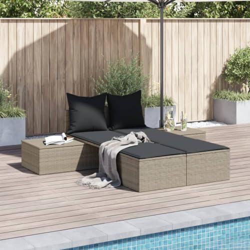 Double Sun Lounger with Cushions Light Gray PE Rattan Outdoor Garden Furniture Set, Weather-Resistant Modular Design, Washable Covers, Powder-Coated Steel Frame for Patio Poolside Relaxation von WDGJJFECNMUEHI