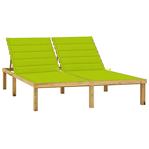 Double Sun Lounger with Light Green Cushions - Adjustable Reclining Backrest, Weather-Resistant Treated Pine Wood, 2-Person Outdoor Patio Furniture for Garden, Poolside, Terrace (200 x 138 cm) von WDGJJFECNMUEHI