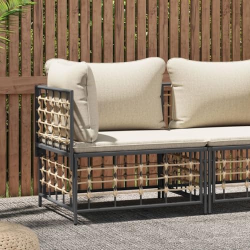 Garden Corner Sofa Set with Beige Cushions, PE Rattan Outdoor Furniture, Weatherproof Modular Sectional Sofa for Patio, Balcony, Backyard, Modern Lounge Set with Steel Frame & Thick Padded Cushions von WDGJJFECNMUEHI