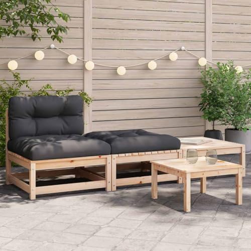 Garden Sofa Set without Armrests with Cushions & Stools, Outdoor Modular Wooden Sofa for Patio Garden Terrace, Solid Pine Wood with Slatted Design, Water-Resistant, Includes 2 Ottomans & 3 Cushions von WDGJJFECNMUEHI