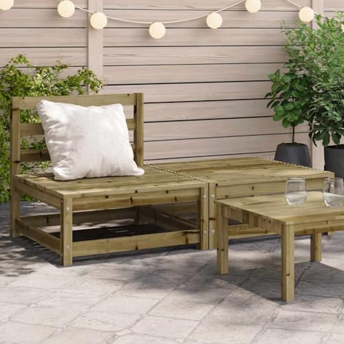 Garden Sofa Set without Armrests with Stool - Pressure Treated Pine Wood Outdoor Furniture for Patio, Terrace Backyard - Weather-Resistant, Modular Design, Comfortable Backrest (140x70x67cm) von WDGJJFECNMUEHI