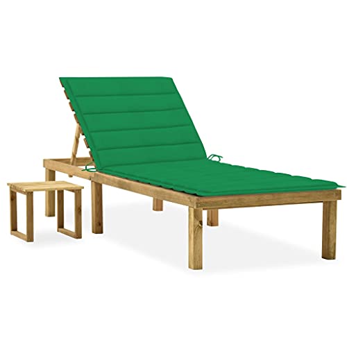 Garden Sun Lounger with Adjustable Backrest, Side Table and Cushion - Weather-Resistant Treated Pine Wood Outdoor Lounge Chair for Patio, Poolside or Balcony Easy to Clean & Durable Design von WDGJJFECNMUEHI