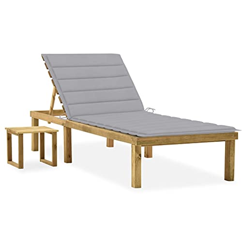 Garden Sun Lounger with Table and Cushion, Adjustable Reclining Chair, Weather-Resistant Treated Pine Wood, Outdoor Patio Furniture for Poolside, Backyard, Terrace, Gray Polyester Fabric von WDGJJFECNMUEHI