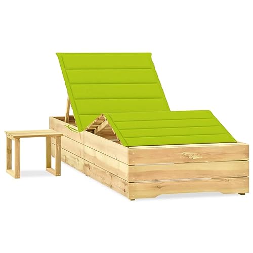 Garden Sun Lounger with Table and Cushion, Adjustable Reclining Pine Wood Chaise Lounge for Patio Poolside, Weather-Resistant Outdoor Furniture with Side Table for Drinks Accessories von WDGJJFECNMUEHI
