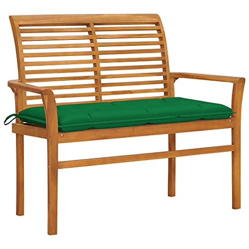 Gartenbank mit Grüner Auflage 112 cm Massivholz Teak Outdoor Gartenmöbel Sitzbank für Terrasse Garten Teich Wetterfest Langlebig Komfortabel von WDGJJFECNMUEHI