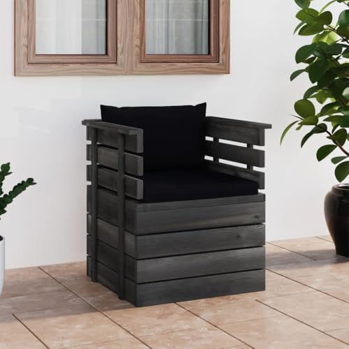 Gartensessel mit Kissen Kiefernholz - Lounge Sessel Garten aus Massivholz mit Polster, Bequemer Palettenstuhl für Terrasse, Balkon und Wohnzimmer, Schwarz, Wetterfest & Langlebig Gartensessel mit Kissen Kiefernholz - Lounge Sessel Garten aus Massivholz mit Polster, Bequemer Palettenstuhl für Terrasse, Balkon und Wohnzimmer, Schwarz, Wetterfest & Langlebig von WDGJJFECNMUEHI