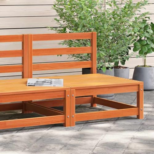Gartensofa ohne Armlehnen aus Massivholz Kiefer 70x70x67 cm Outdoor Gartenmöbel Set wachsbraun wasserfest modular bequem für Terrasse Garten Balkon von WDGJJFECNMUEHI