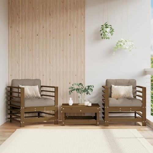 Gartenstühle mit Kissen 2 Stk. Honigbraun Massivholz Kiefer - Bequeme Outdoor Stühle mit Polster für Terrasse Garten Balkon Robuste Holzstühle mit Rückenlehne Armlehnen - Tragkraft 110 kg pro Sitz von WDGJJFECNMUEHI