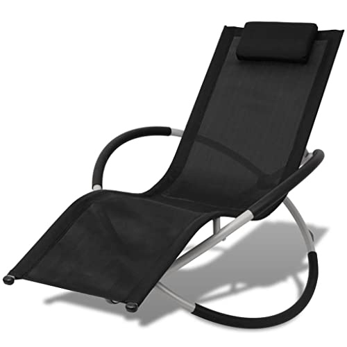 Geometric Sun Lounger Outdoor Steel Frame Black Gray - Modern Folding Lounge Chair for Garden, Poolside Patio Weatherproof Textilene Fabric Max Load 120kg - Space Saving Design (144x74x85cm) von WDGJJFECNMUEHI