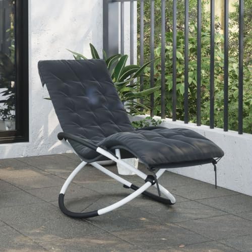 Geometric Sun Lounger with Cushion Black and Gray Steel Adjustable Reclining Foldable Outdoor Garden Poolside Patio Furniture Comfortable Durable UV Resistant von WDGJJFECNMUEHI