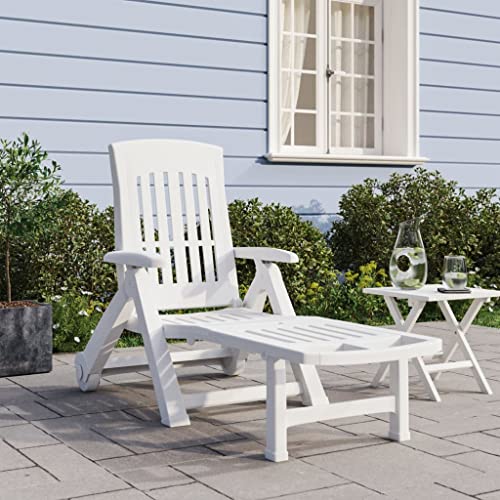 Klappliege mit Rollen Weiß PP - Faltbare Gartenliege mit verstellbarer Rückenlehne, 5-Positionen, Leicht & Robust, Rollen für einfachen Transport, Outdoor Sonnenliege für Terrasse, Balkon, Pool von WDGJJFECNMUEHI
