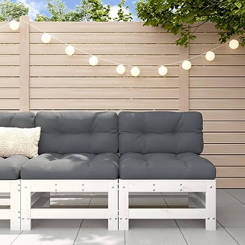 Mittelsofas mit Kissen 2 Stk. Weiß Massivholz Kiefer Outdoor Gartenmöbel Set für Terrasse Balkon Modulares Sofa mit Polsterkissen Anthrazit Robuste Kiefer Holz Gartenbank Lounge Sitzgruppe von WDGJJFECNMUEHI