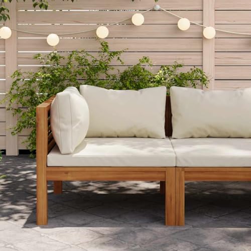 Modular Corner Sofa with Cream White Cushions Outdoor Garden Furniture, Solid Acacia Wood Patio Lounge Set, Weather-Resistant Sectional Sofa for Balcony Terrace, Easy Assembly & Durable Design von WDGJJFECNMUEHI