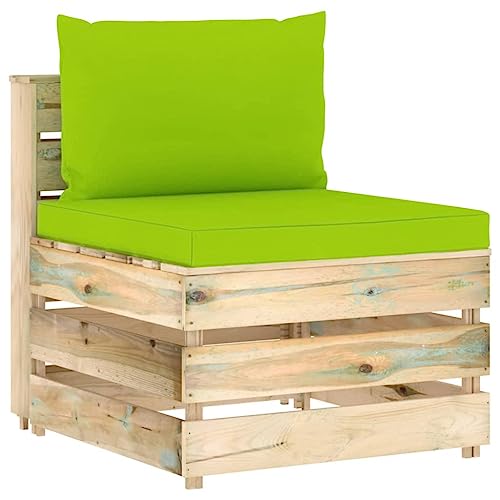 Modular Middle Sofa with Green Cushions - Weatherproof Treated Pine Wood Rustic Pallet Design for Garden, Terrace Living Room - Durable Outdoor Furniture Set with Easy Assembly (60x70x66cm) von WDGJJFECNMUEHI