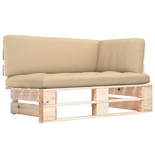 Outdoor Corner Sofa Pallet Treated Pine Wood Garden Furniture Set with Cushions, Modular Sectional Lounge Set for Patio Balcony Backyard, Weather-Resistant Rustic Design, Beige, Easy Assembly von WDGJJFECNMUEHI